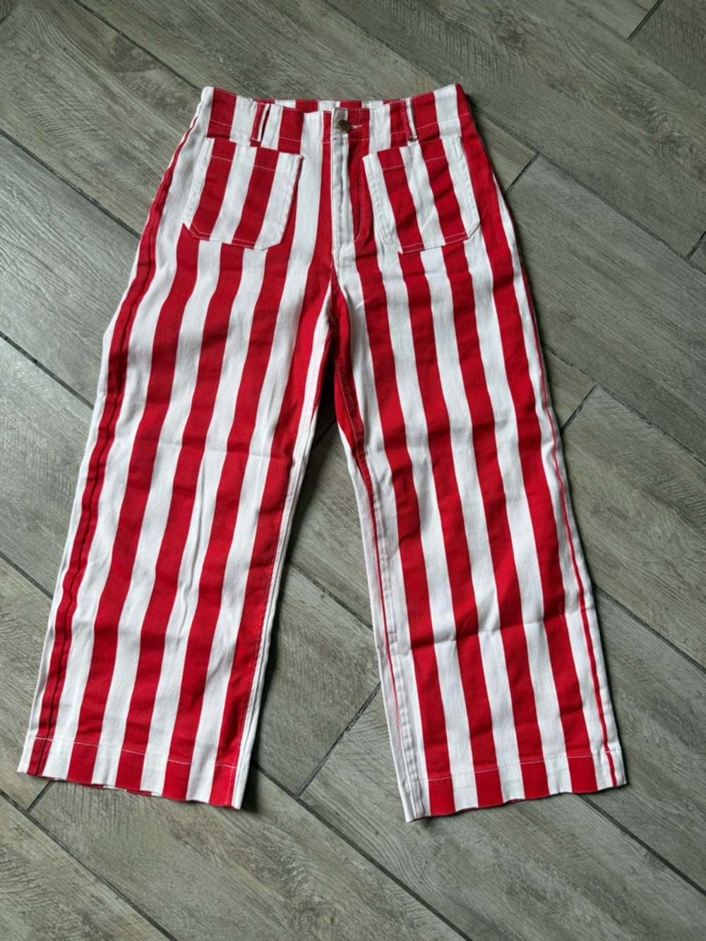 Red & White Striped Cropped Pants